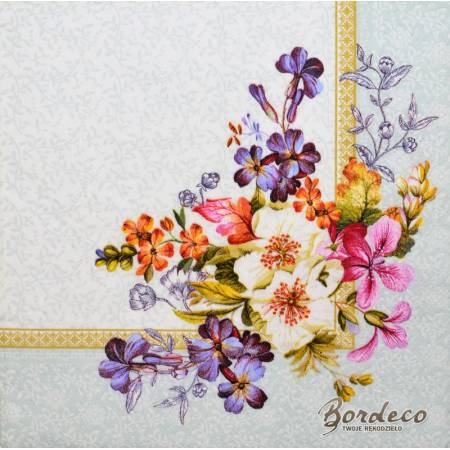 Serwetka do decoupage firmy R2S bukiet w rogu 33x33cm